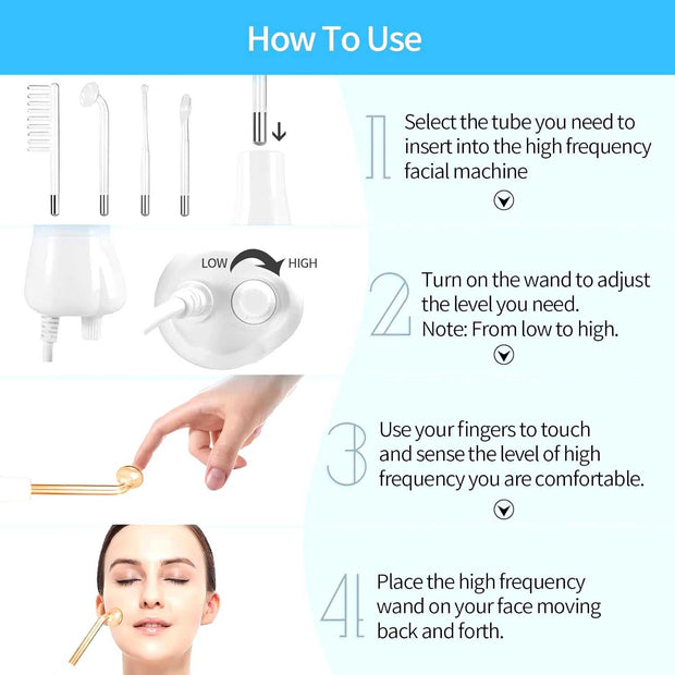 Portable Handheld High Frequency Skin Therapy Wand Machine for Acne Massage Skin Rejuvenation Tightening Wrinkle Reducing Tool